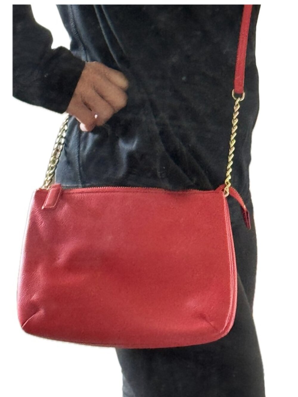 Talbots Red Leather Shoulder Bag Medium Tomato Sporty Business